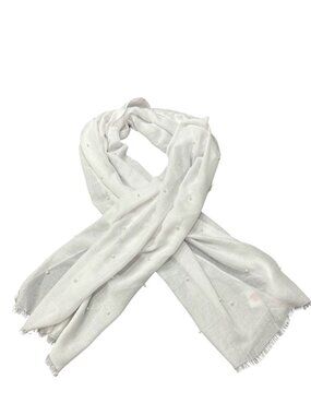 White One Size Pearl Embellished Scarf Fringed Edge Ethereal Romanticcore NWT